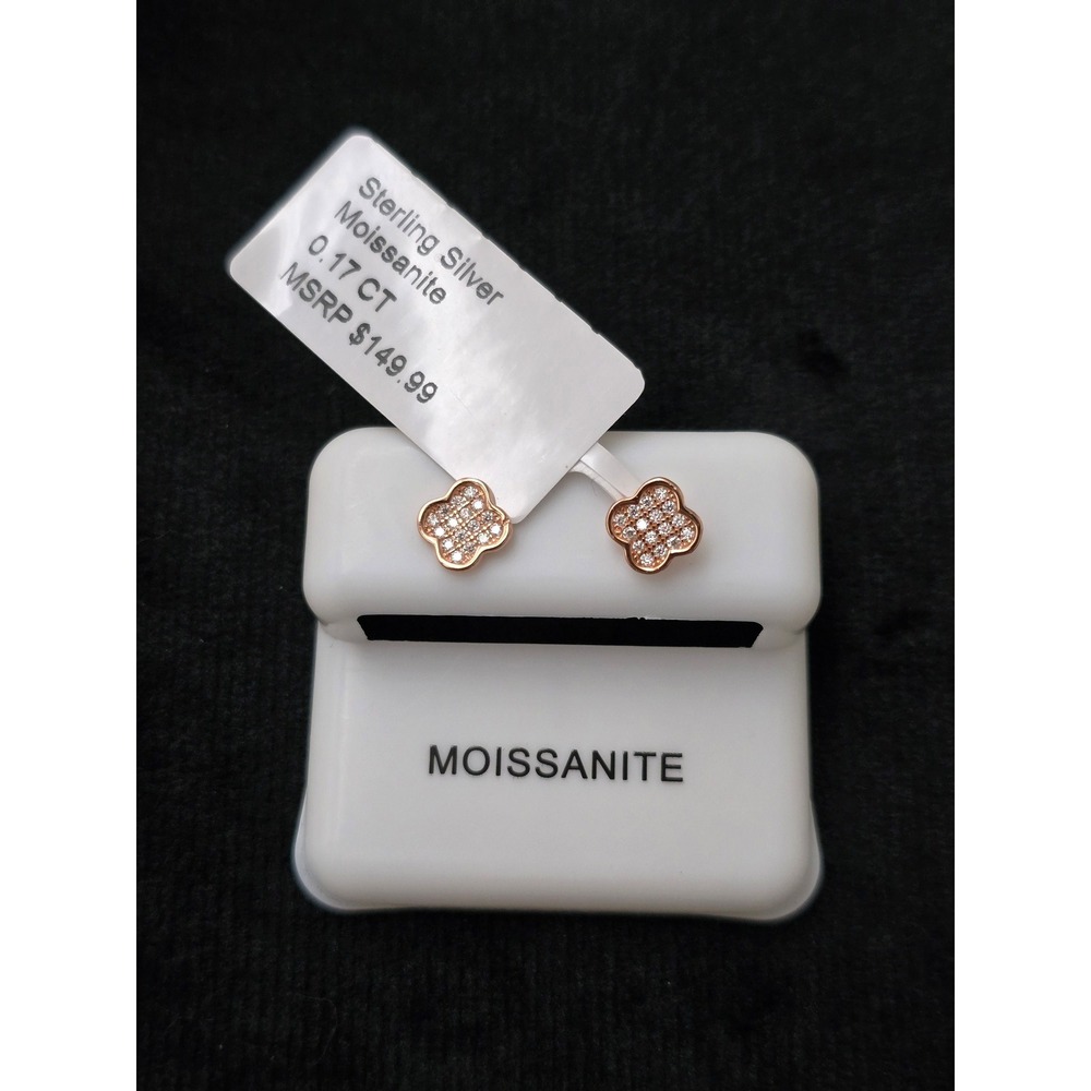 Moissanite Clover Rose Gold Tone Earrings
